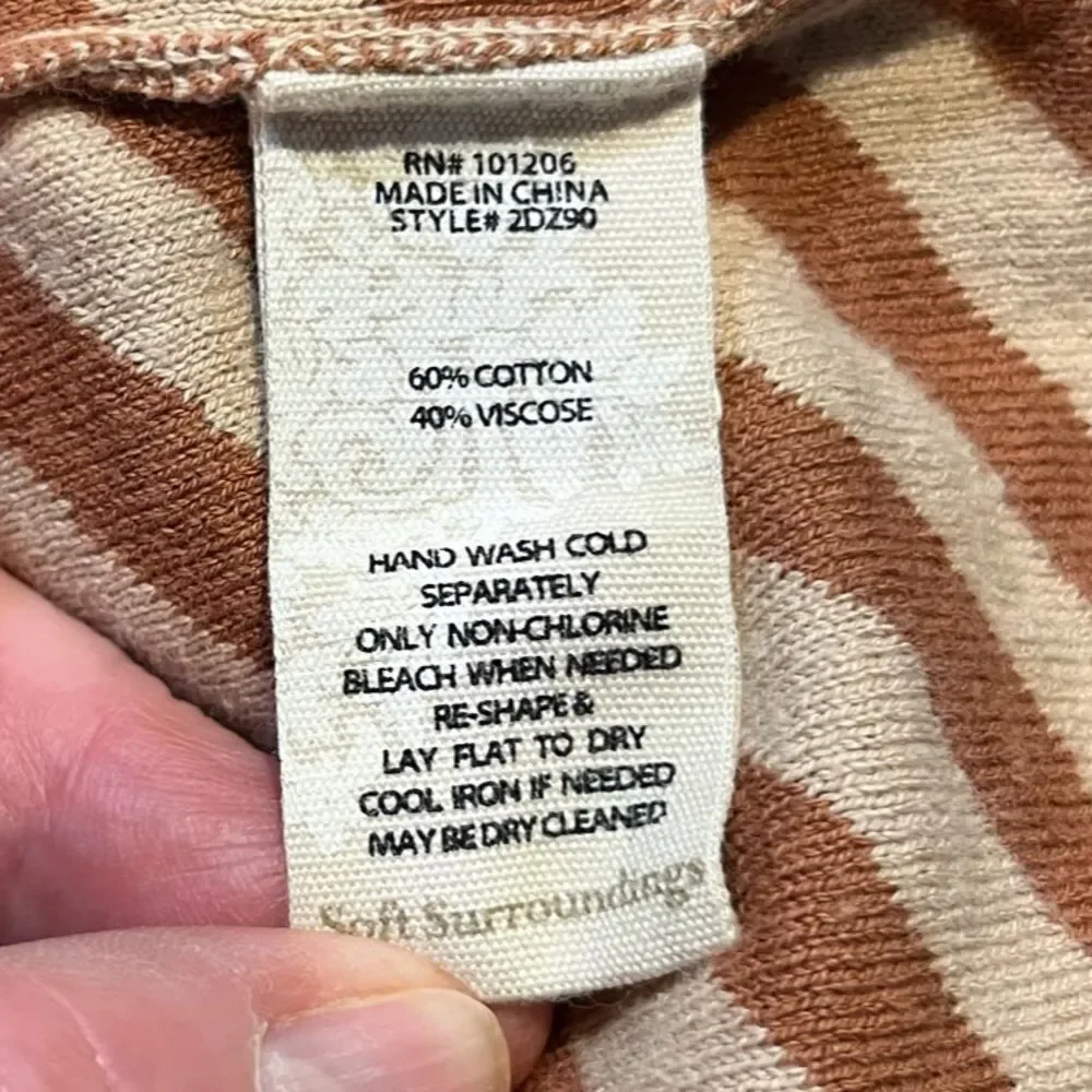 SOFT SURROUNDINGS Short Sleeve Sweater Tan Brown Stripe Women’s Size Medium - Picture 4 of 4